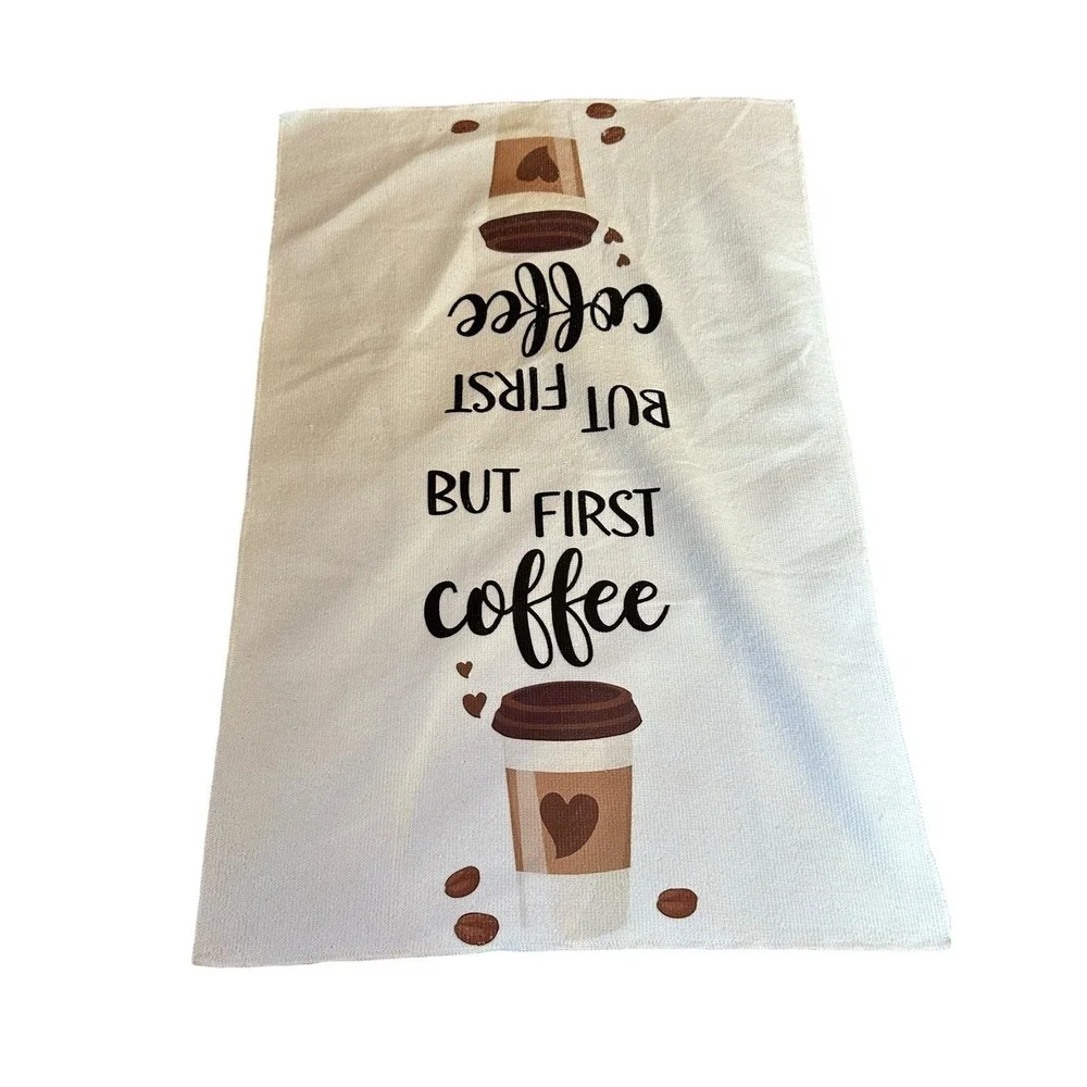 But First Coffee Microfiber Kitchen Hand‎ Towel White 15x23 Novelty Tea Towel